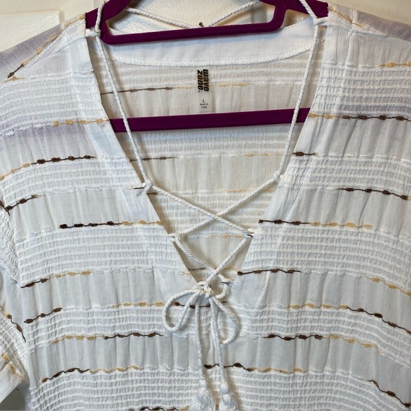 WAVE ZONE Beach Pool CoverUp White Lace-Up Tunic Top Sz L - Picture 4 of 12